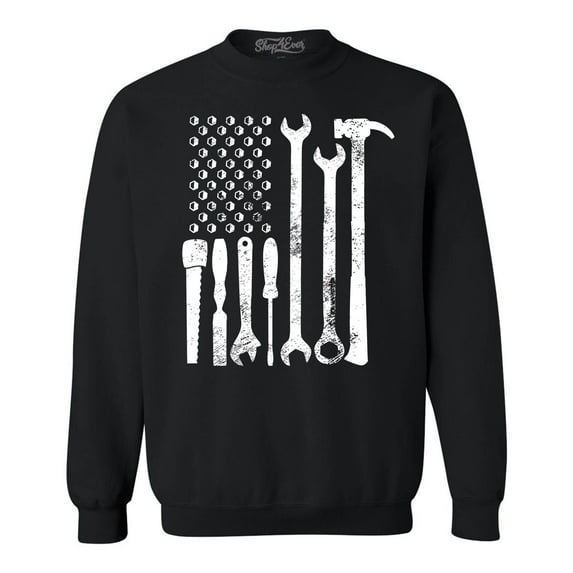 Shop4Ever Men's Mechanic Tool American Flag USA Crewneck Sweatshirt XX-Large Black
