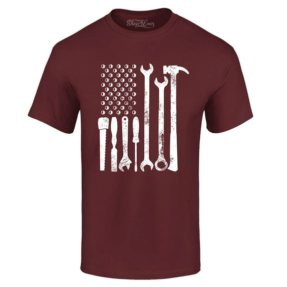 Shop4Ever Men's Mechanic Tool American Flag USA Graphic T-shirt Large Maroon