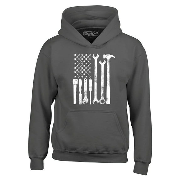 Shop4Ever Men's Mechanic Tool American Flag USA Hooded Sweatshirt Hoodie Small Charcoal