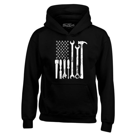 Shop4Ever Men's Mechanic Tool American Flag USA Hooded Sweatshirt Hoodie X-Large Black