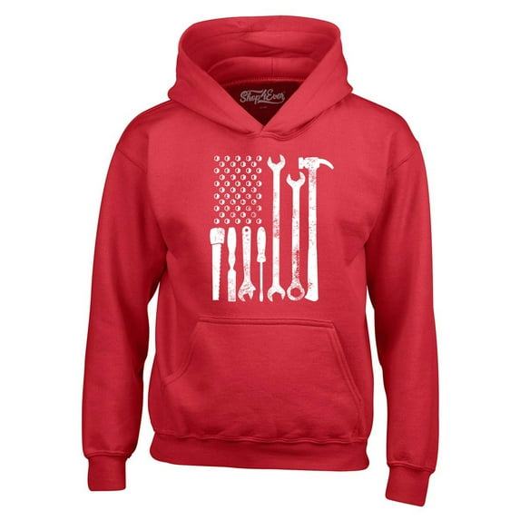 Shop4Ever Men's Mechanic Tool American Flag USA Hooded Sweatshirt Hoodie XX-Large Red