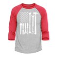 thumbnail image 1 of Shop4Ever Men's Mechanic Tool American Flag USA Raglan Baseball Shirt Large Heather Grey/Red, 1 of 4