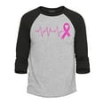 thumbnail image 1 of Shop4Ever Men's Men's Heartbeat Pink Ribbon Breast Cancer Awareness Raglan Baseball Shirt X-Large Heather Grey/Black, 1 of 4