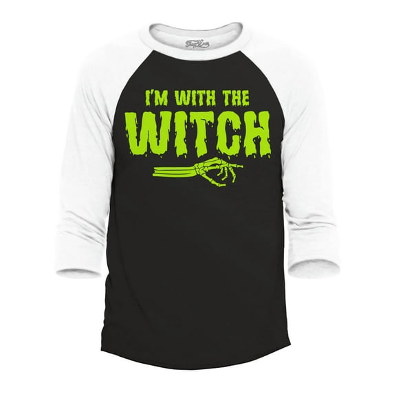 Shop4Ever Men's Men's I'm with The Witch Raglan Baseball Shirt Large Black/White