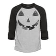 thumbnail image 1 of Shop4Ever Men's Men's Orange Jack O' Lantern Pumpkin Halloween Costume Raglan Baseball Shirt Small Heather Grey/Black, 1 of 4