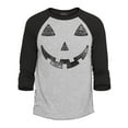 thumbnail image 1 of Shop4Ever Men's Men's Orange Jack O' Lantern Pumpkin Halloween Costume Raglan Baseball Shirt X-Small Heather Grey/Black, 1 of 4