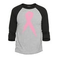 thumbnail image 1 of Shop4Ever Men's Men's Pink Breast Cancer Ribbon Awareness Support  Raglan Baseball Shirt X-Large Heather Grey/Black, 1 of 4