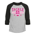 thumbnail image 1 of Shop4Ever Men's Men's Tackle Breast Cancer Ribbon Awareness Raglan Baseball Shirt Small Heather Grey/Black, 1 of 4