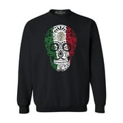 Shop4Ever Men's Mexican Flag Skull Day of the Dead Crewneck Sweatshirt Small Black