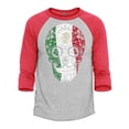 thumbnail image 1 of Shop4Ever Men's Mexico Flag Skull Day of the Dead Raglan Baseball Shirt Small Heather Grey/Red, 1 of 4