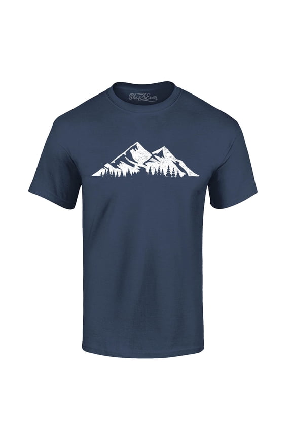 Men's Mountains Scenery Nature Wildlife Graphic T-shirt Large Navy