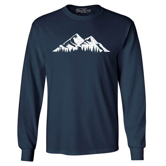 Shop4Ever Men's Mountains Scenery Nature Wildlife Long Sleeve Shirt Small Navy