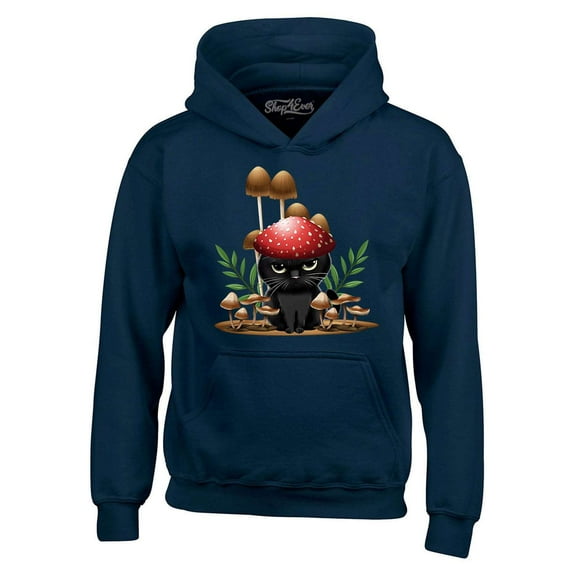 Shop4Ever Men's Mushroom Cat Cottagecore Hooded Sweatshirt Hoodie Large Navy