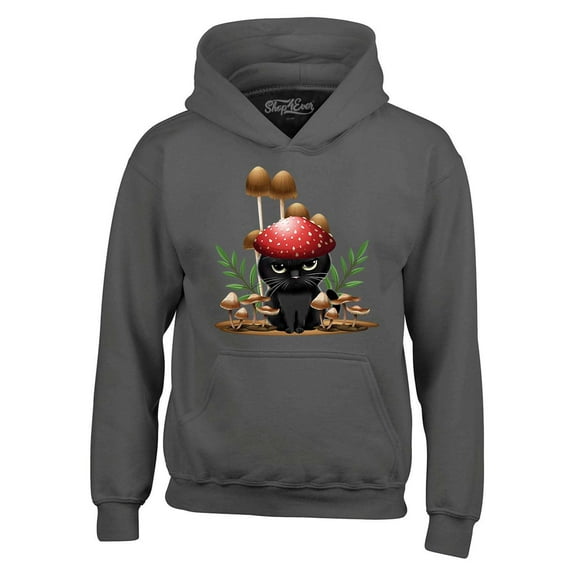 Shop4Ever Men's Mushroom Cat Cottagecore Hooded Sweatshirt Hoodie XX-Large Charcoal
