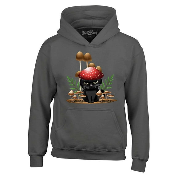 Shop4Ever Men's Mushroom Cat Cottagecore Hooded Sweatshirt Hoodie XXX-Large Charcoal