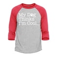 thumbnail image 1 of Shop4Ever Men's My Dog Thinks I'm Cool Raglan Baseball Shirt Medium Heather Grey/Red, 1 of 4