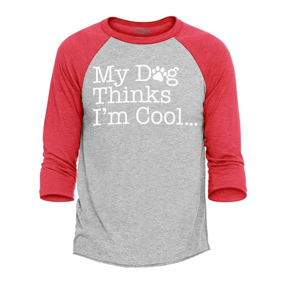 Shop4Ever Men's My Dog Thinks I'm Cool Raglan Baseball Shirt XXX-Large Heather Grey/Red