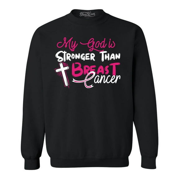 Shop4Ever Men's My God is Stronger Than Breast Cancer Crewneck Sweatshirt X-Large Black