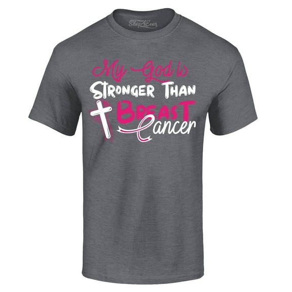 Shop4Ever Men's My God is Stronger Than Breast Cancer Graphic T-shirt Small Dark Heather