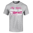 thumbnail image 1 of Shop4Ever Men's My God is Stronger Than Breast Cancer Graphic T-shirt X-Large Sports Grey, 1 of 5