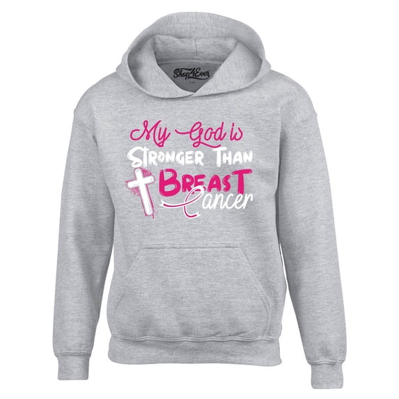 Shop4Ever Men's My God is Stronger Than Breast Cancer Hooded Sweatshirt Hoodie XX-Large Sports Grey