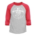 thumbnail image 1 of Shop4Ever Men's My Retirement Plan Fishing Raglan Baseball Shirt Large Heather Grey/Red, 1 of 4