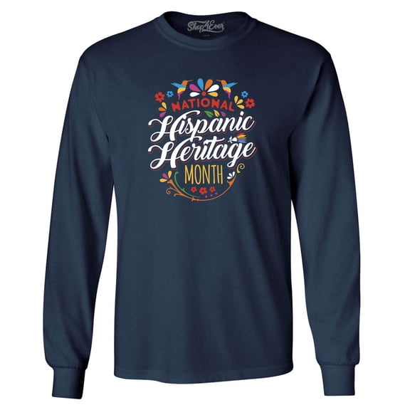 Shop4Ever Men's National Hispanic Heritage Month Long Sleeve Shirt Large Navy