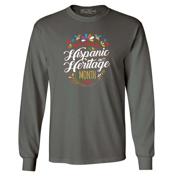 Shop4Ever Men's National Hispanic Heritage Month Long Sleeve Shirt XX-Large Charcoal
