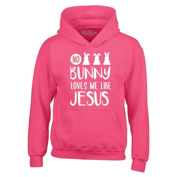 Shop4Ever Men's No Bunny Loves Me Like Jesus Easter  Hooded Sweatshirt Hoodie Small Heliconia Pink