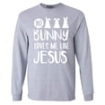 thumbnail image 1 of Shop4Ever Men's No Bunny Loves Me Like Jesus Easter  Long Sleeve Shirt Small Sports Grey, 1 of 5