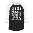 thumbnail image 1 of Shop4Ever Men's No Bunny Loves Me Like Jesus Easter  Raglan Baseball Shirt Medium Black/White, 1 of 4