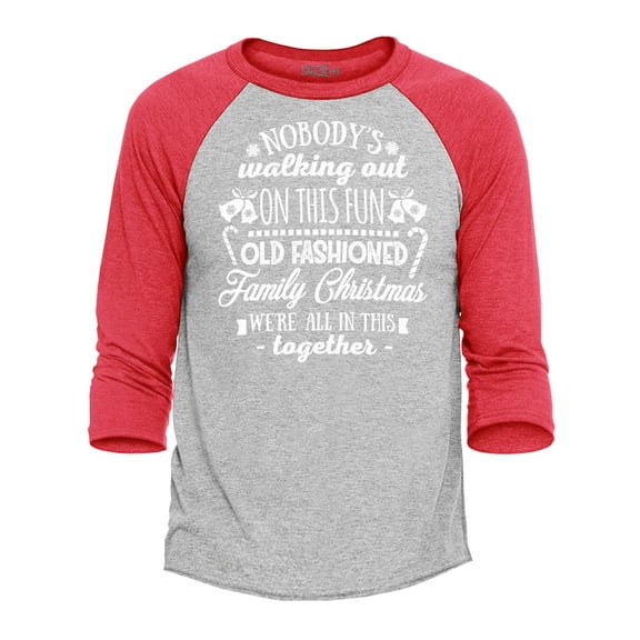 Shop4Ever Men's Nobody's Walking Out On This Family Christmas Raglan Baseball Shirt Small Heather Grey/Red