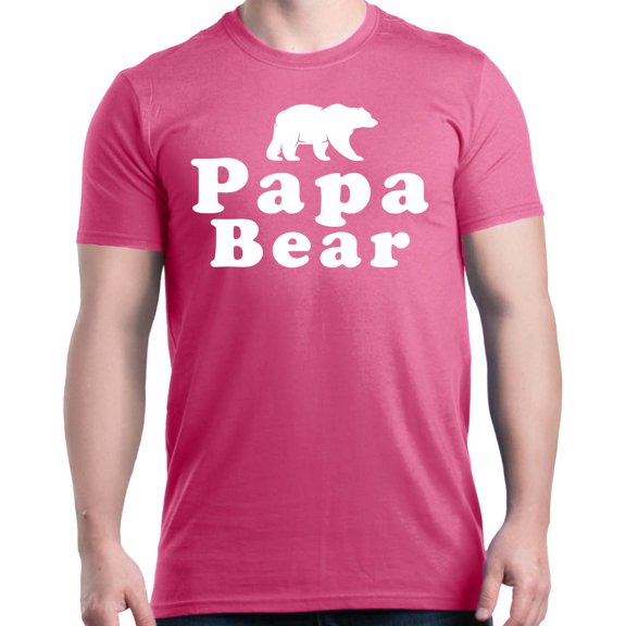 Shop4Ever Men's Papa Bear Father's Day Gift for Dad Graphic T-shirt X-Large Azalea Pink