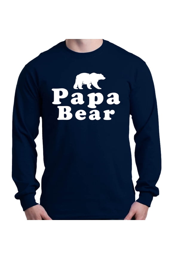 Men's Papa Bear Father's Day Gift for Dad Long Sleeve Shirt Large Navy