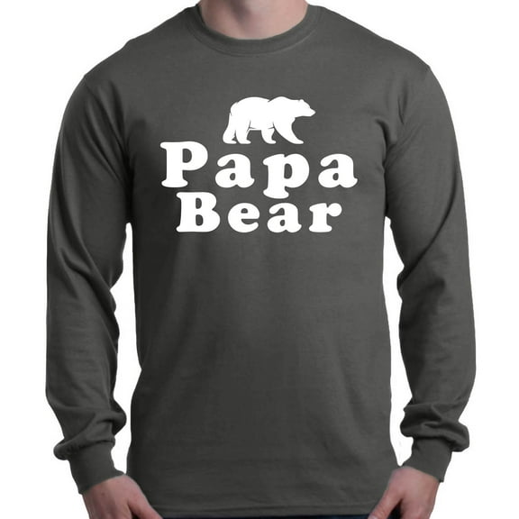 Shop4Ever Men's Papa Bear Father's Day Gift for Dad Long Sleeve Shirt Medium Charcoal
