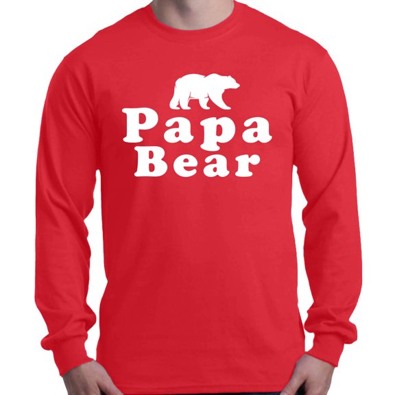Shop4Ever Men's Papa Bear Father's Day Gift for Dad Long Sleeve Shirt Medium Red