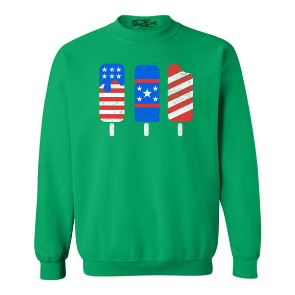 Shop4Ever Men's Patriotic Popsicles Ice Cream 4th of July Crewneck Sweatshirt Medium Irish Green