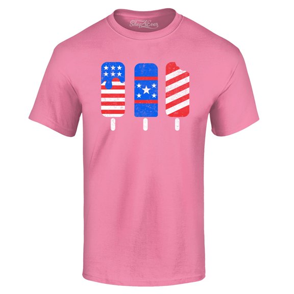 Shop4Ever Men's Patriotic Popsicles Ice Cream 4th of July Graphic T-shirt Large Azalea Pink