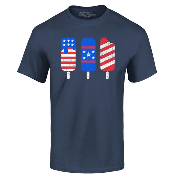 Shop4Ever Men's Patriotic Popsicles Ice Cream 4th of July Graphic T-shirt Large Navy