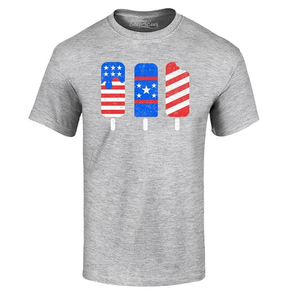 Shop4Ever Men's Patriotic Popsicles Ice Cream 4th of July Graphic T-shirt Medium Sports Grey