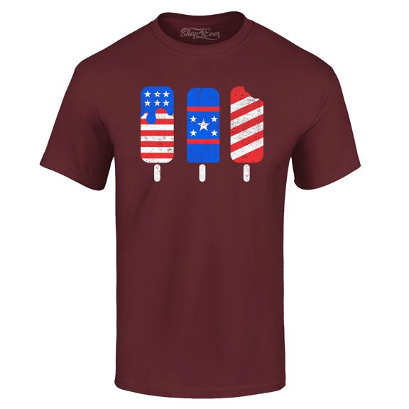 Shop4Ever Men's Patriotic Popsicles Ice Cream 4th of July Graphic T-shirt Small Maroon