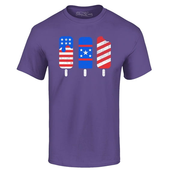 Shop4Ever Men's Patriotic Popsicles Ice Cream 4th of July Graphic T-shirt Small Purple