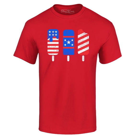 Shop4Ever Men's Patriotic Popsicles Ice Cream 4th of July Graphic T-shirt XXXXX-Large Red