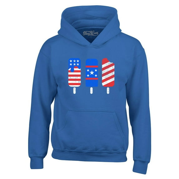Shop4Ever Men's Patriotic Popsicles Ice Cream 4th of July Hooded Sweatshirt Hoodie Medium Royal Blue