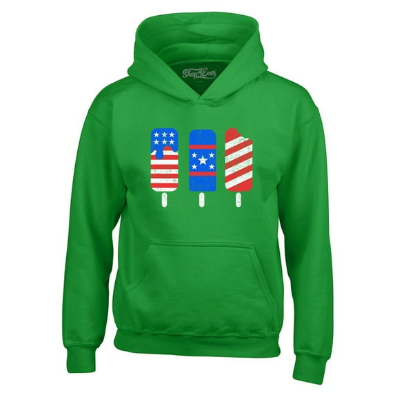 Shop4Ever Men's Patriotic Popsicles Ice Cream 4th of July Hooded Sweatshirt Hoodie Small Irish Green
