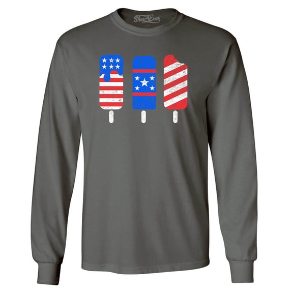 Shop4Ever Men's Patriotic Popsicles Ice Cream 4th of July Long Sleeve Shirt Medium Charcoal