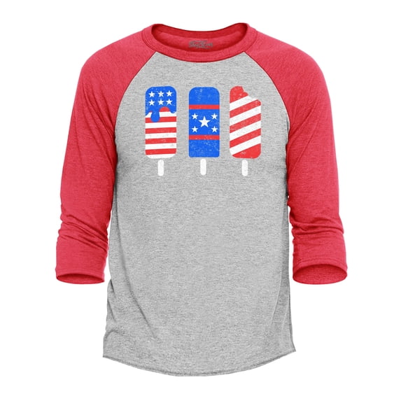 Shop4Ever Men's Patriotic Popsicles Ice Cream 4th of July Raglan Baseball Shirt X-Large Heather Grey/Red
