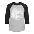 thumbnail image 1 of Shop4Ever Men's Philippians 4:13 Lion Verse I Can Do All Things Raglan Baseball Shirt X-Large Heather Grey/Black, 1 of 4