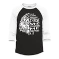 thumbnail image 1 of Shop4Ever Men's Philippians 4:13 Lion Verse I Can Do All Things Raglan Baseball Shirt X-Small Black/White, 1 of 4