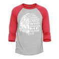 thumbnail image 1 of Shop4Ever Men's Philippians 4:13 Lion Verse I Can Do All Things Through Christ  Raglan Baseball Shirt XXX-Large Heather Grey/Red, 1 of 4